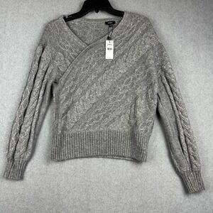 Express Sweater Womens Small Gray Wrap Front Cable Knit V Neck Pullover Soft NWT